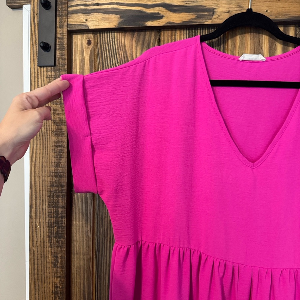 entro Hot Pink V-Neck Babydoll dress - Picture 3 of 6